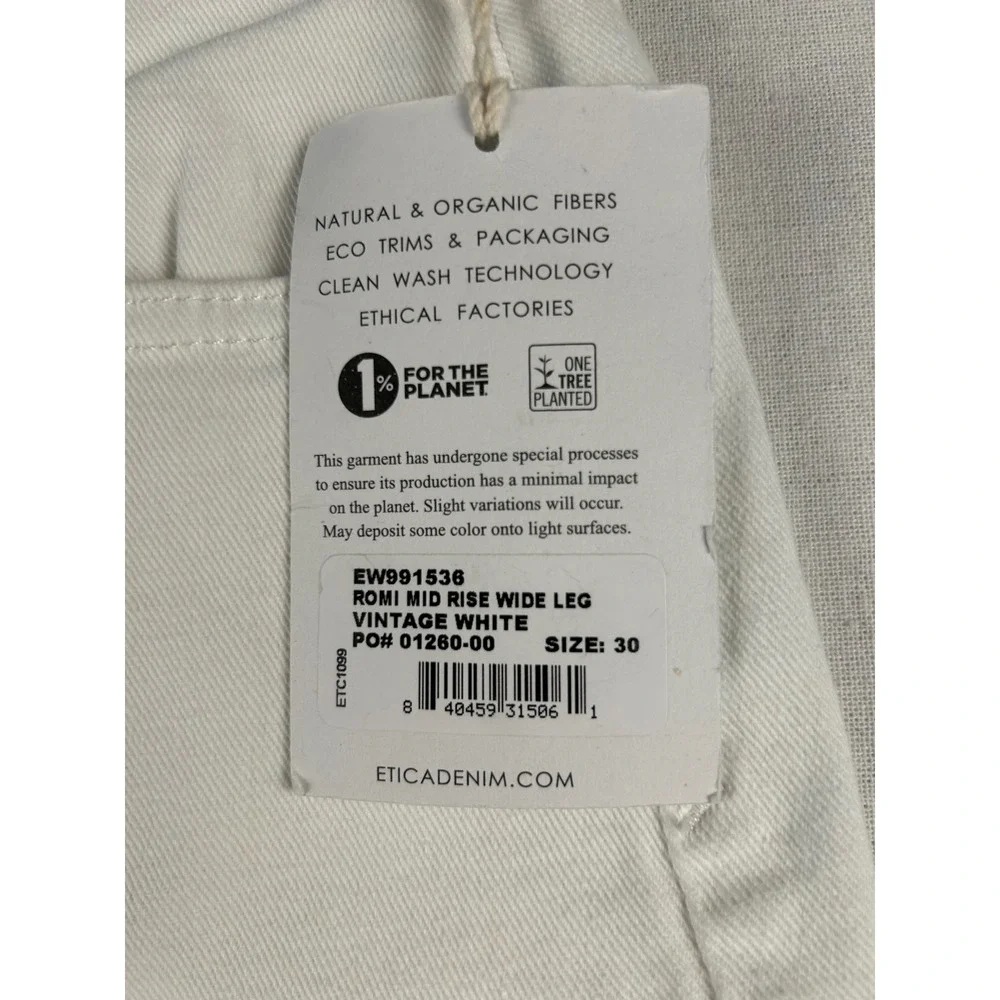 Etica Romi Mid Rise Wide Leg Jeans Vintage White EW991536 Size 30 NWT